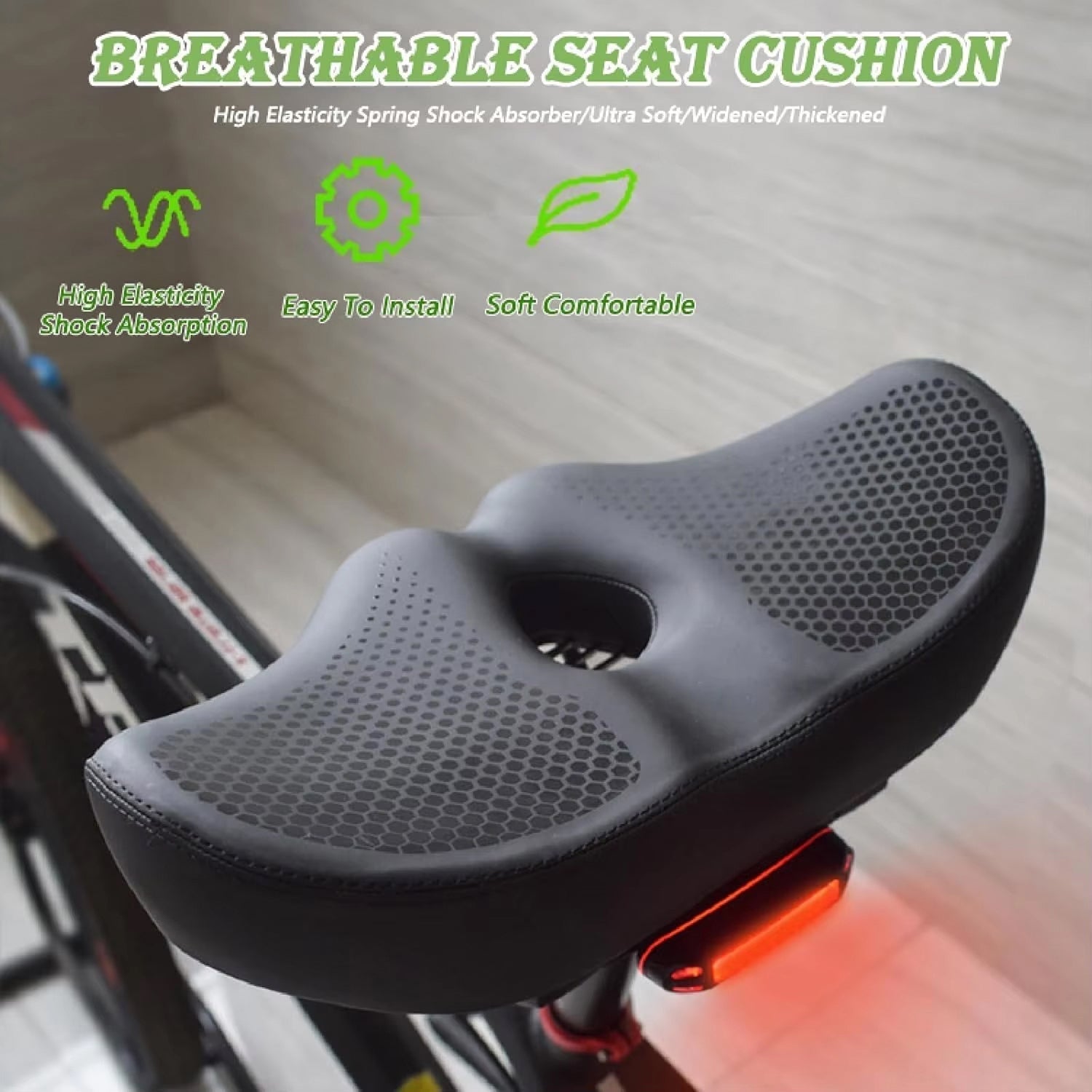 Noseless Bike Seat - Oversized - Shock Absorption - Optional LED Light - Black & Brown | meowbutter