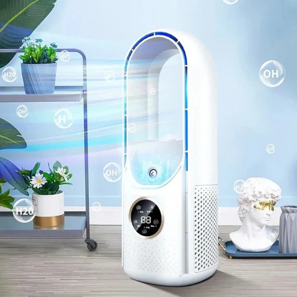 Kompakt bærbar airconditioner — Blæserløst design, støjsvag aerodynamisk luftstrøm