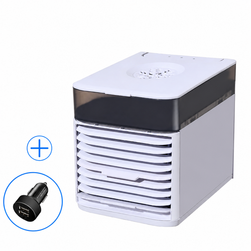 12 V-os hordozható párologtató autóhűtő ventilátor — kompakt, négyzet alakú ház, gyors utastér-hűtés