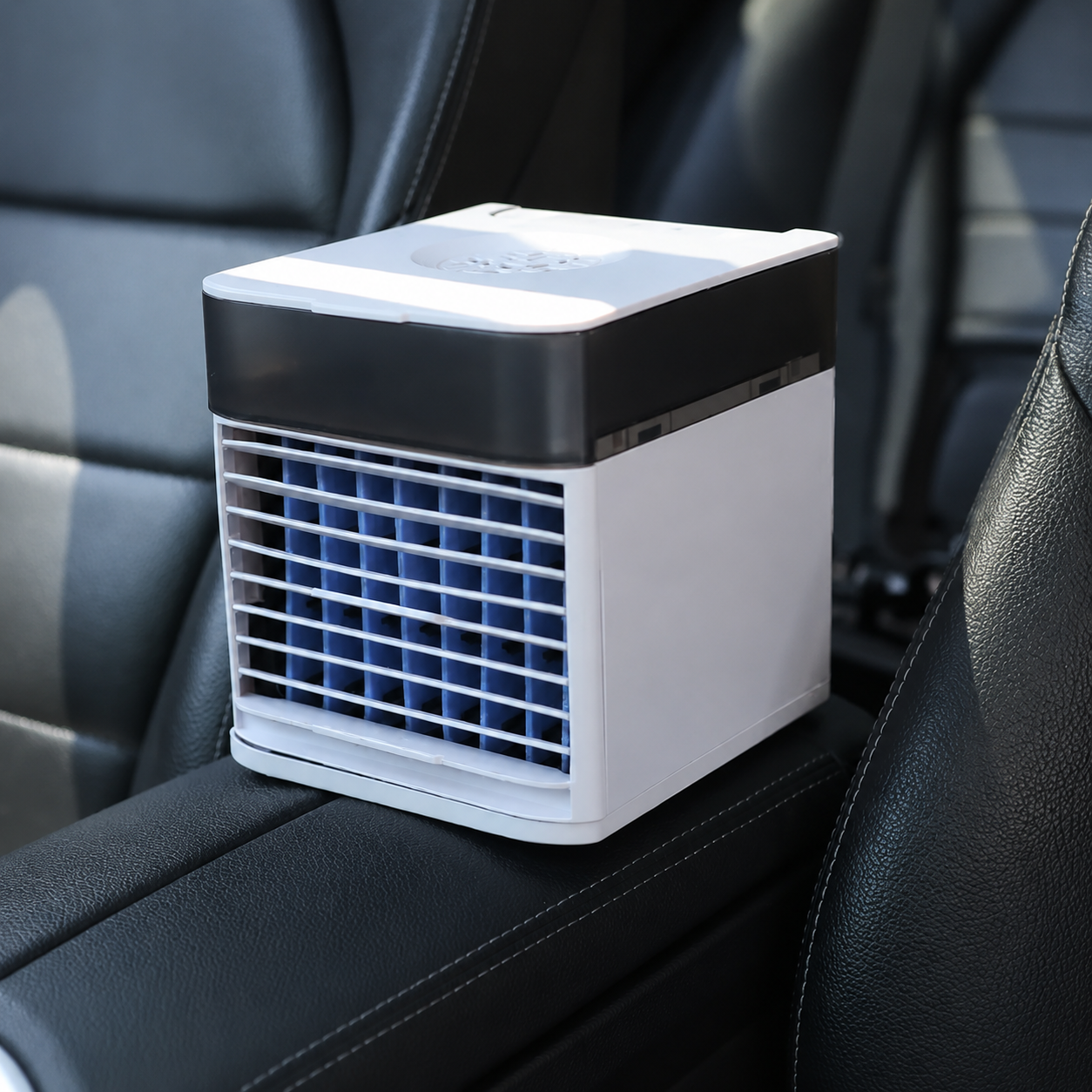 12V Portable Evaporative Car Cooler Fan — Compact Square Chassis, Fast Cabin Cooling