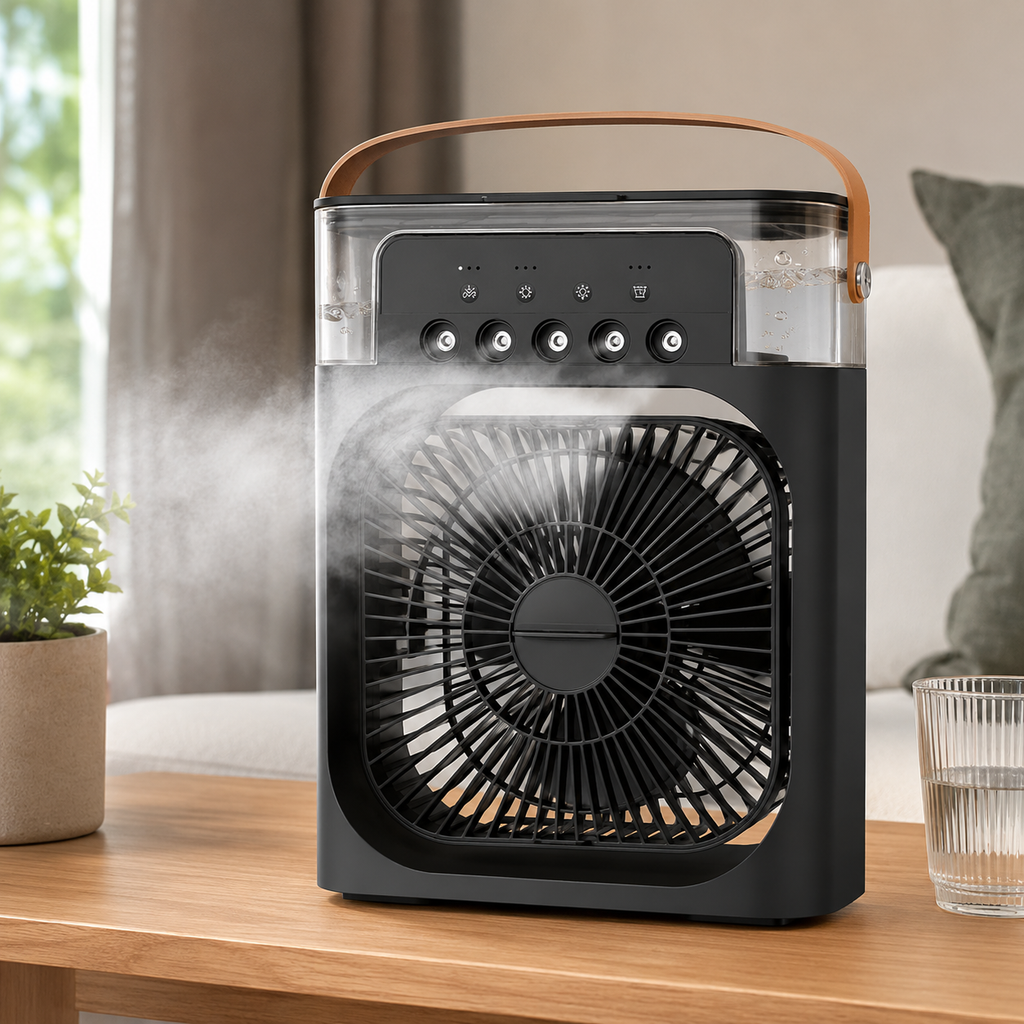 Enfriador de aire compacto — Ventilador de enfriamiento evaporativo, control remoto incluido