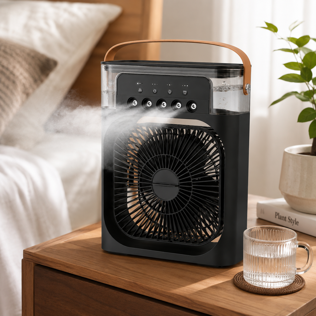 Enfriador de aire compacto — Ventilador de enfriamiento evaporativo, control remoto incluido