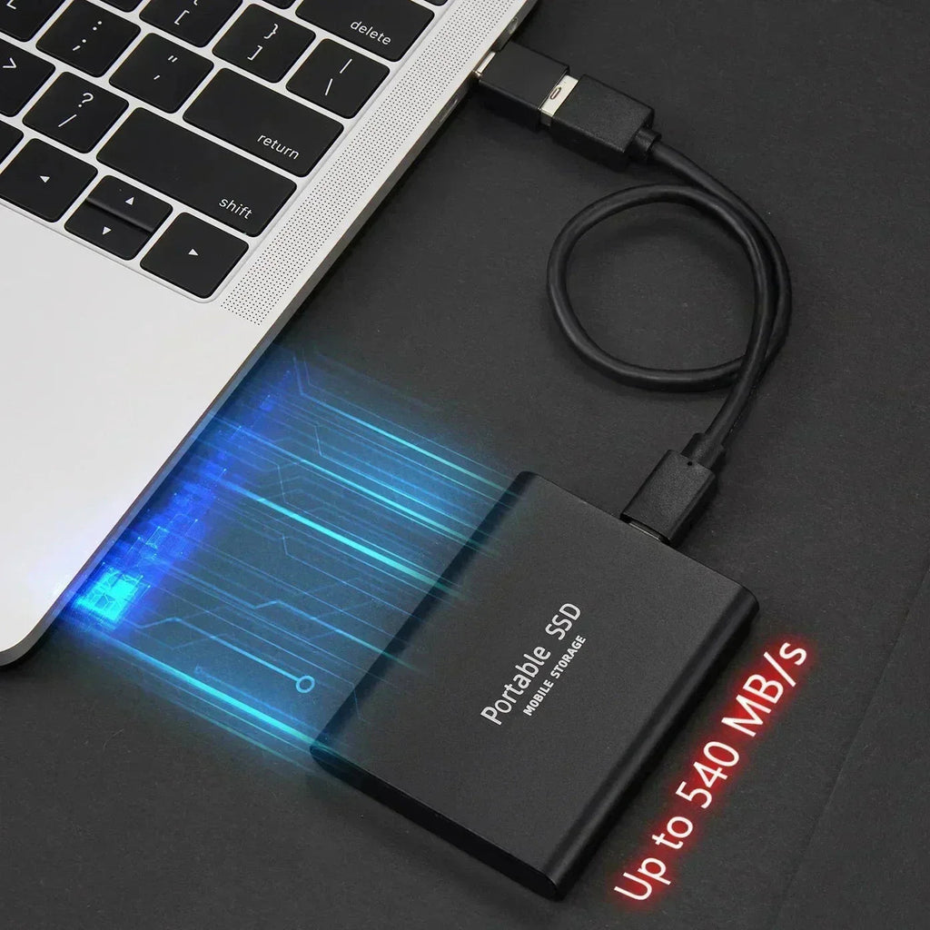 SSD portabil compact de 2 TB — interfață USB standard, viteze rapide de citire și scriere