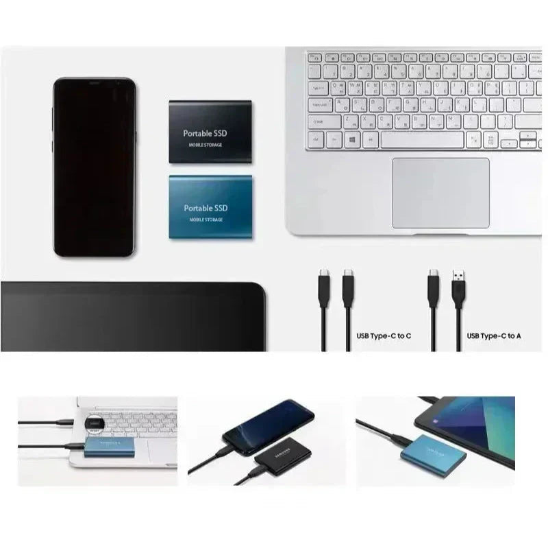 SSD portabil compact de 2 TB — interfață USB standard, viteze rapide de citire și scriere
