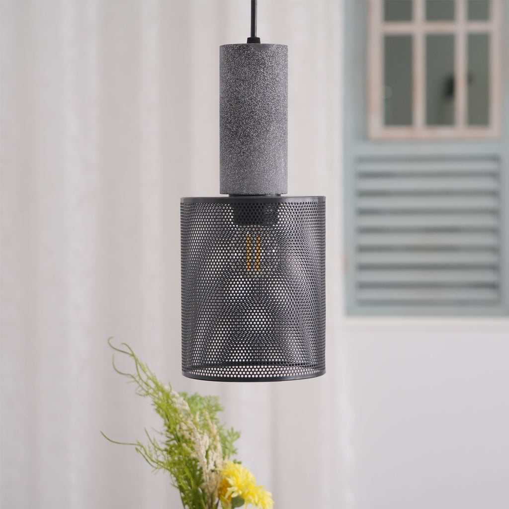 Lámpara colgante industrial de hormigón — Malla metálica cortada con láser, LED