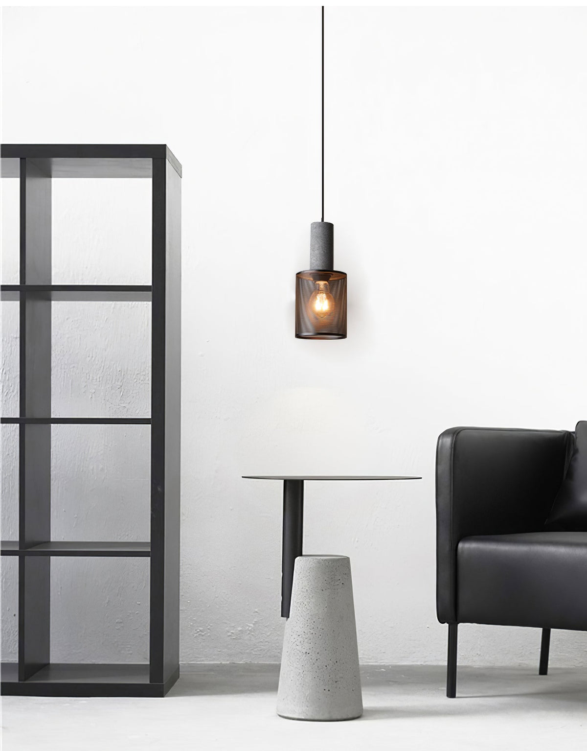Lámpara colgante industrial de hormigón — Malla metálica cortada con láser, LED
