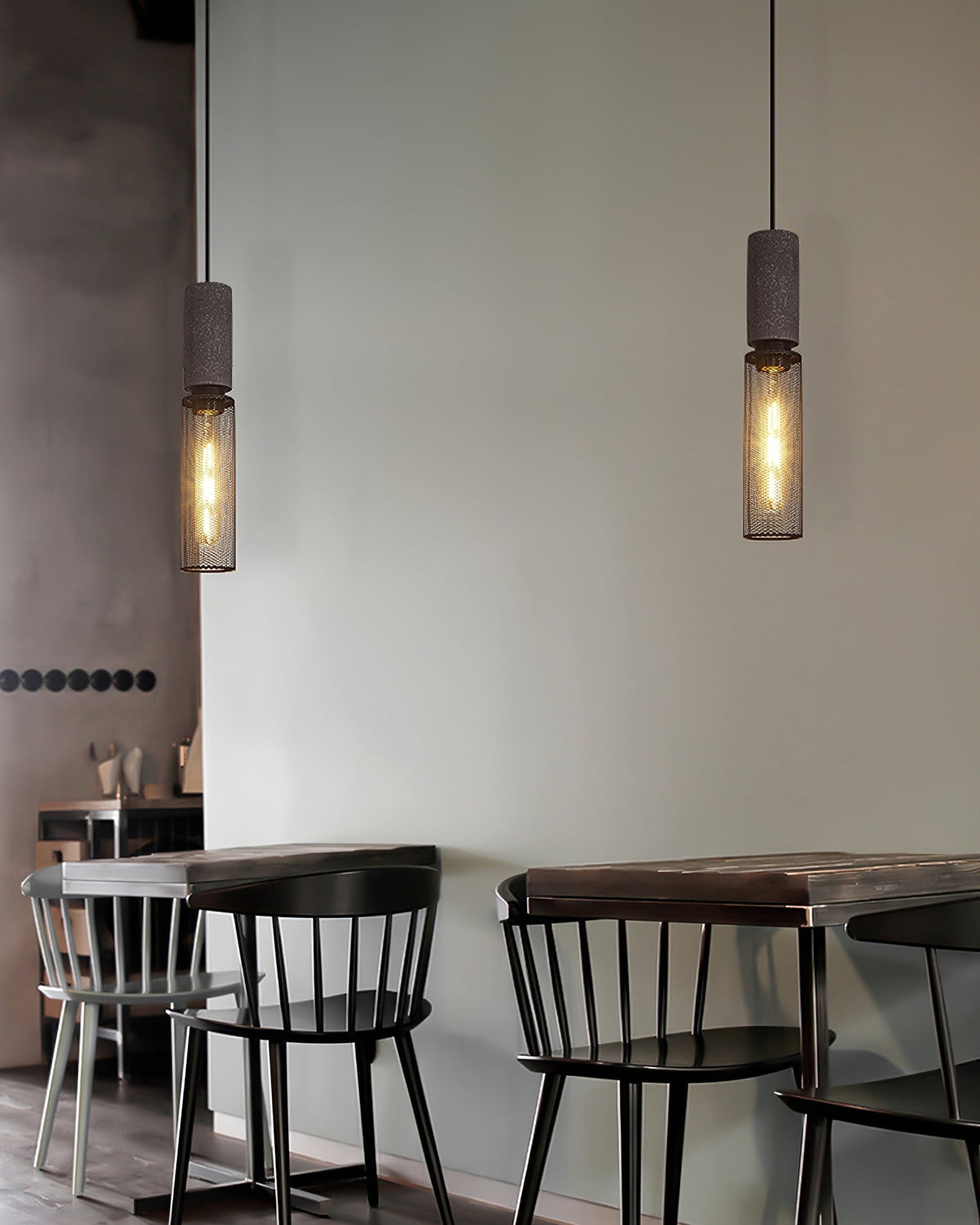Lámpara colgante industrial de hormigón — Malla metálica cortada con láser, LED