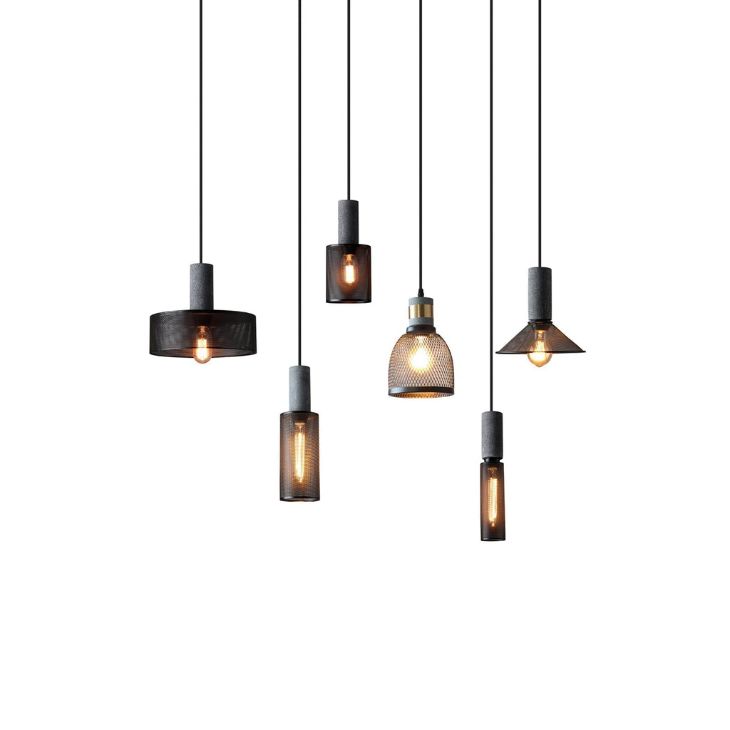 Lámpara colgante industrial de hormigón — Malla metálica cortada con láser, LED