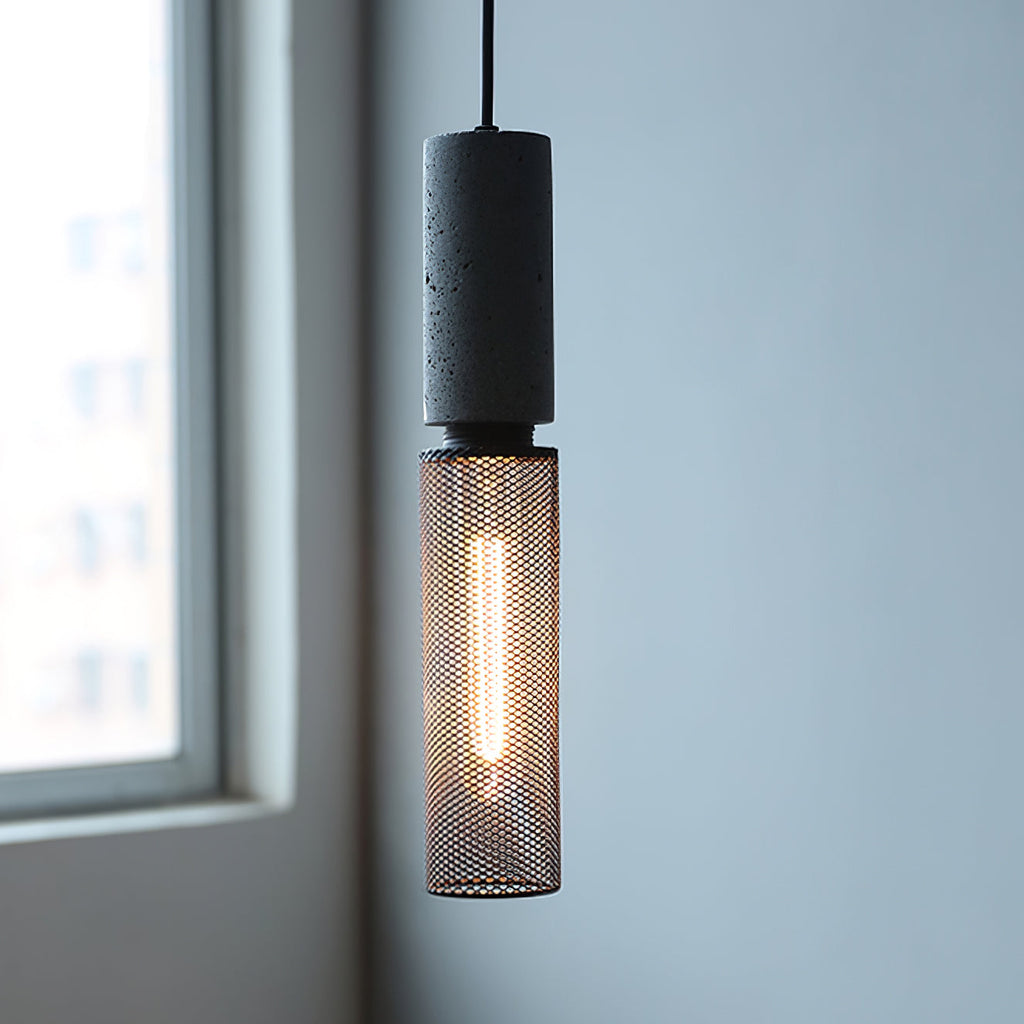 Lámpara colgante industrial de hormigón — Malla metálica cortada con láser, LED