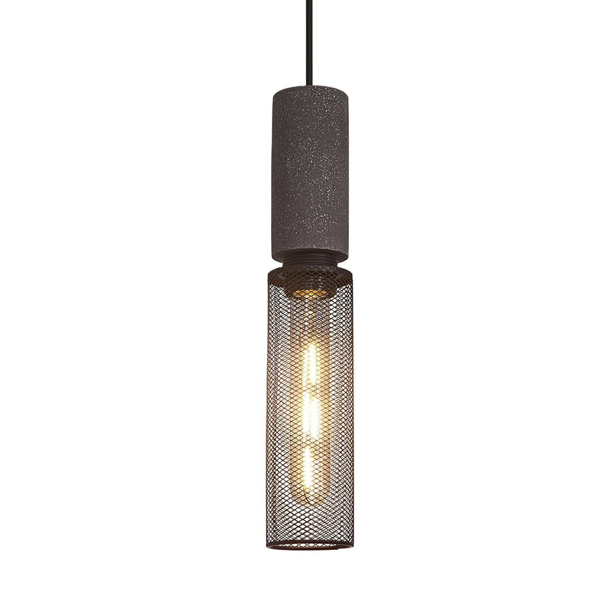 Lámpara colgante industrial de hormigón — Malla metálica cortada con láser, LED