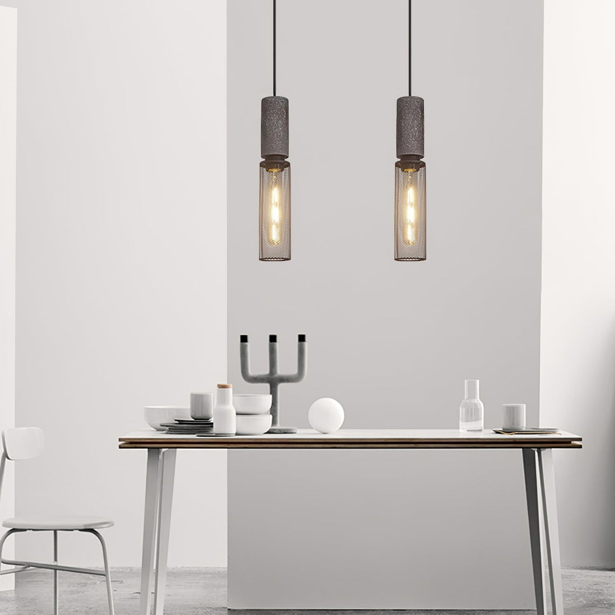 Lámpara colgante industrial de hormigón — Malla metálica cortada con láser, LED