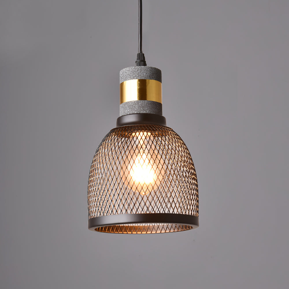 Lámpara colgante industrial de hormigón — Malla metálica cortada con láser, LED