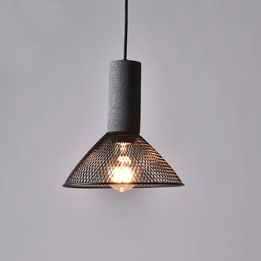 Lámpara colgante industrial de hormigón — Malla metálica cortada con láser, LED