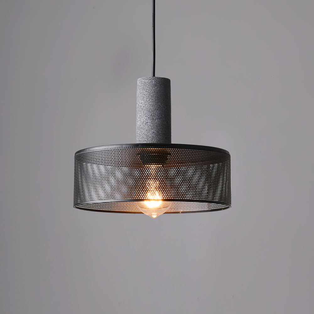 Lámpara colgante industrial de hormigón — Malla metálica cortada con láser, LED