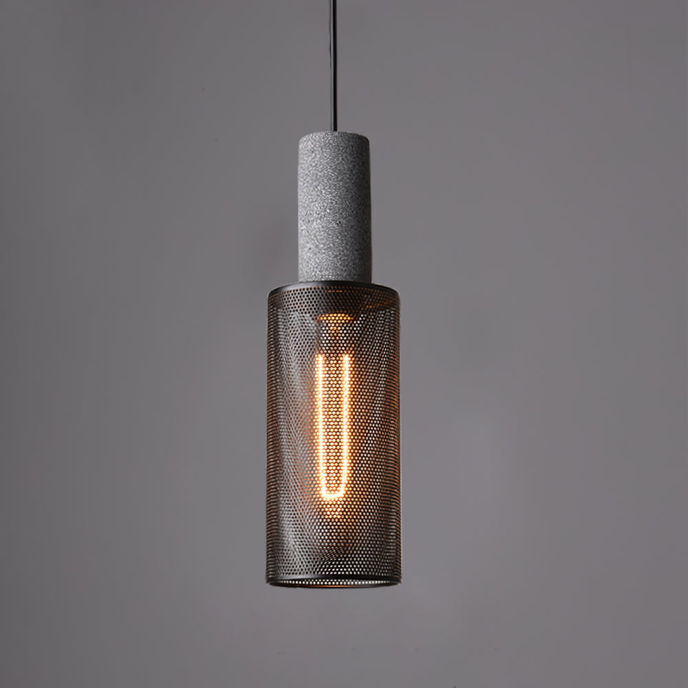 Lámpara colgante industrial de hormigón — Malla metálica cortada con láser, LED