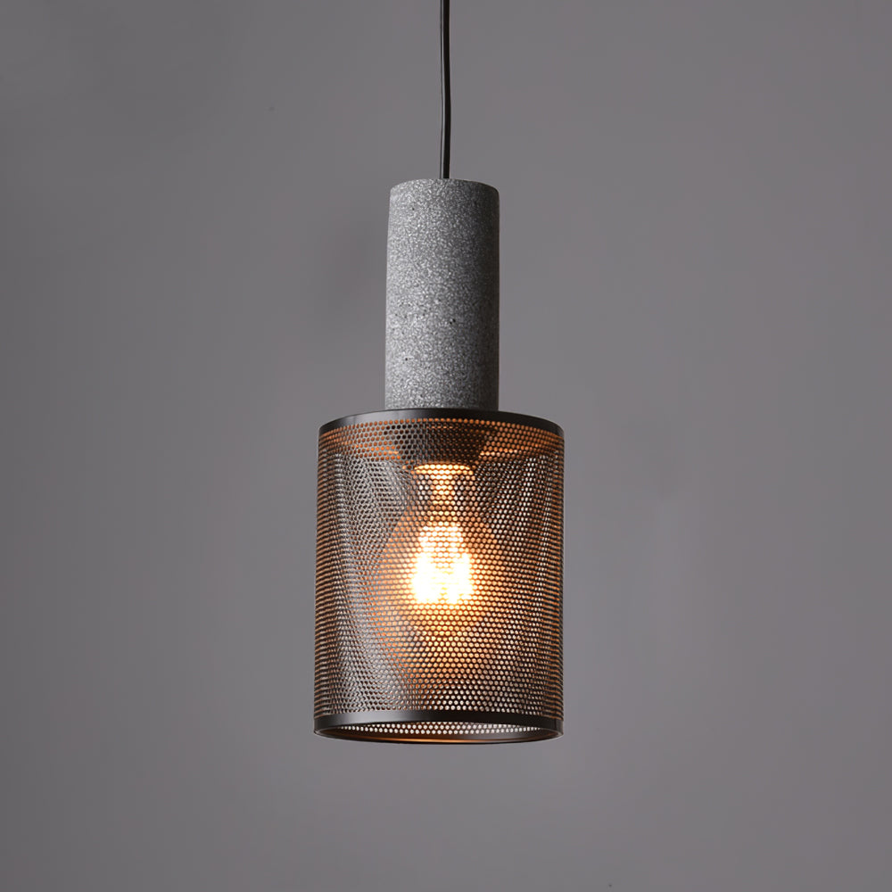 Lámpara colgante industrial de hormigón — Malla metálica cortada con láser, LED