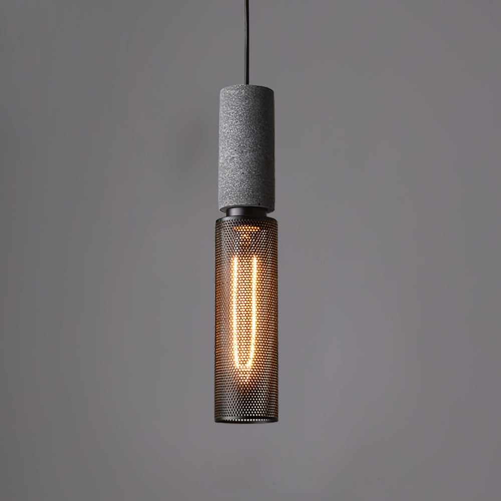 Lámpara colgante industrial de hormigón — Malla metálica cortada con láser, LED