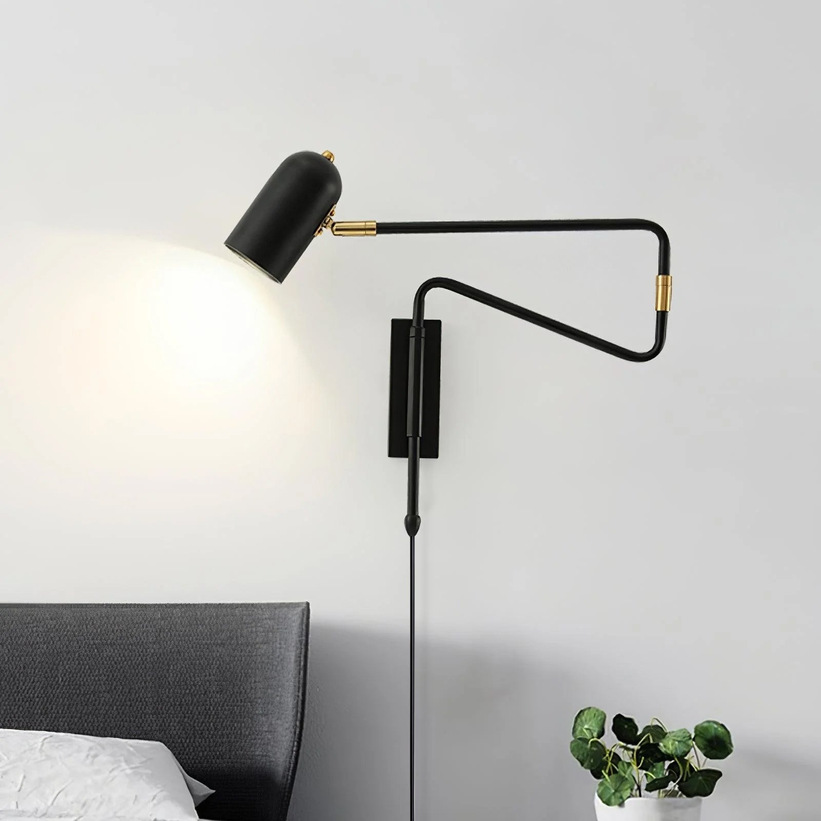 Contemporary Wall Light With Adjustable Arm, LED, Black Gold Finish