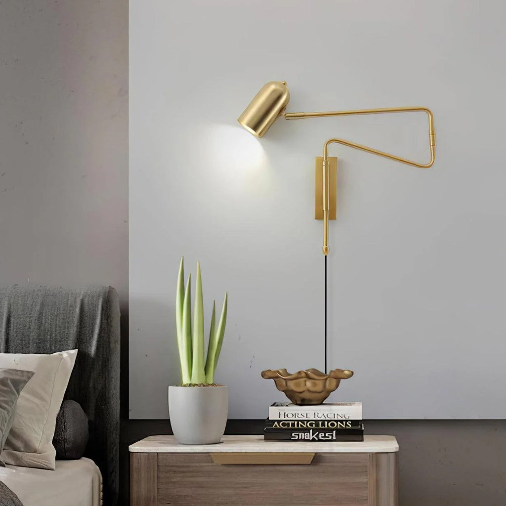 Contemporary Wall Light With Adjustable Arm, LED, Black Gold Finish