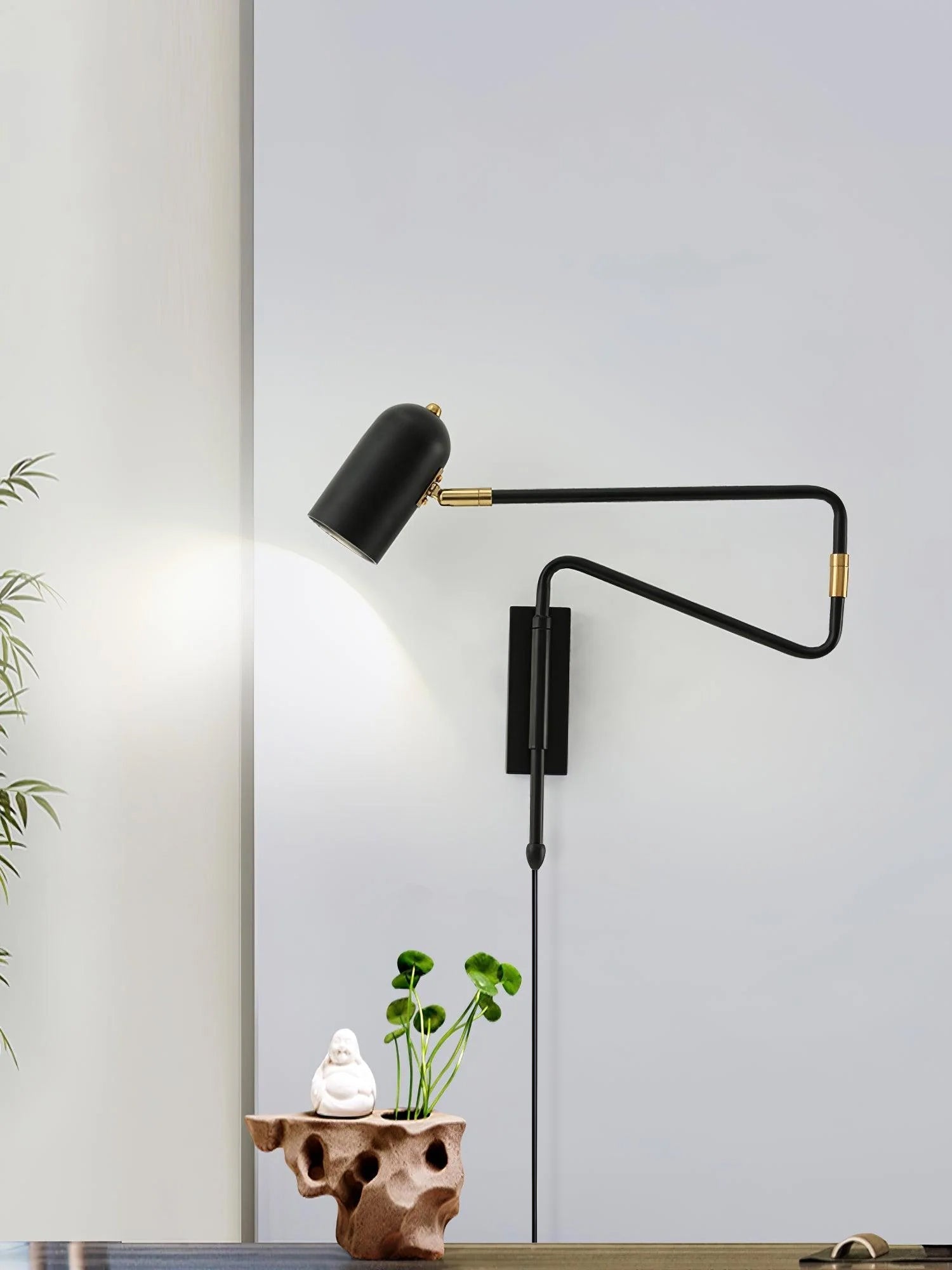 Contemporary Wall Light With Adjustable Arm, LED, Black Gold Finish