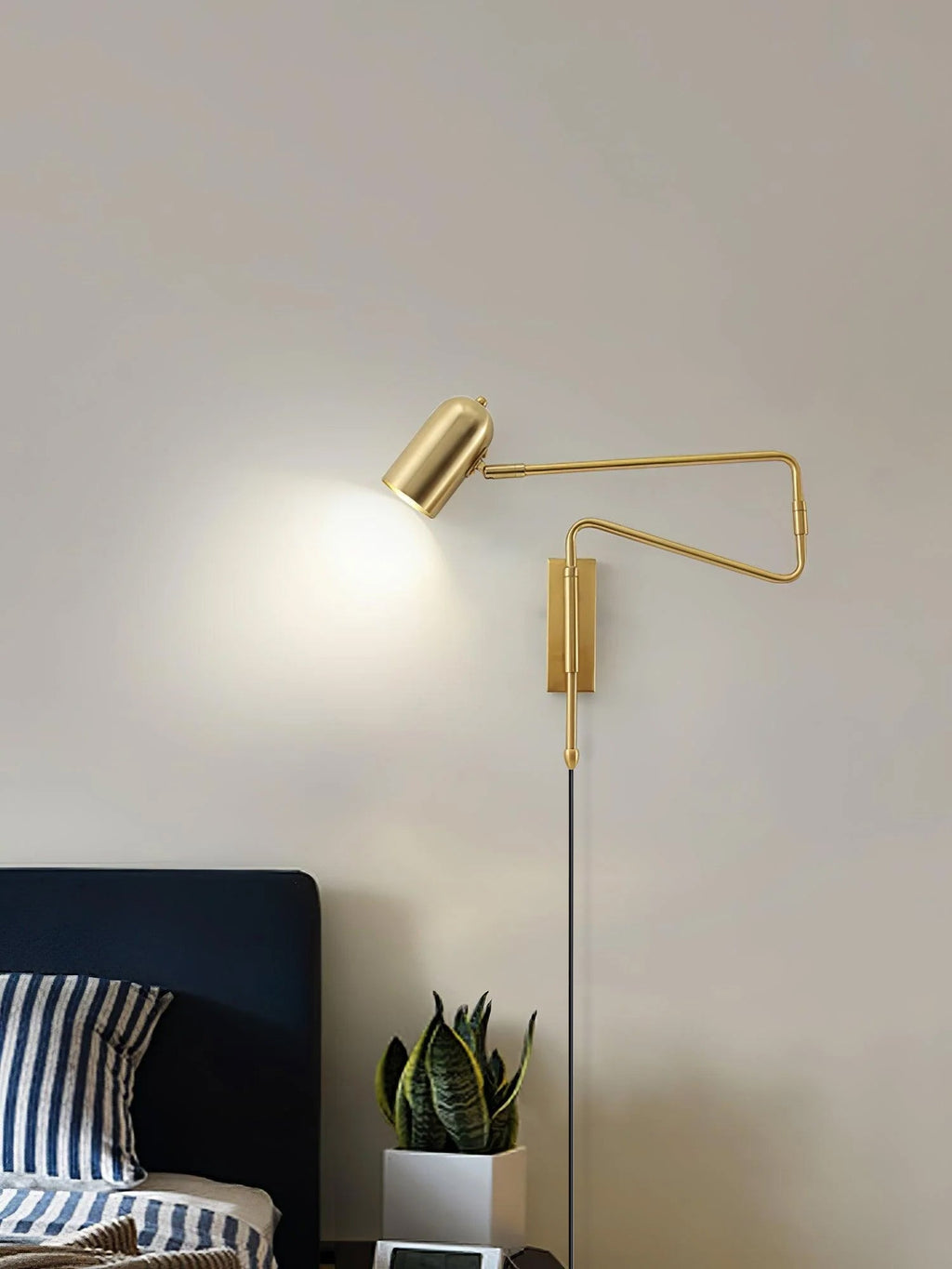 Contemporary Wall Light With Adjustable Arm, LED, Black Gold Finish