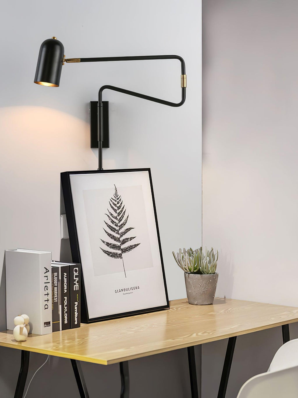 Contemporary Wall Light With Adjustable Arm, LED, Black Gold Finish