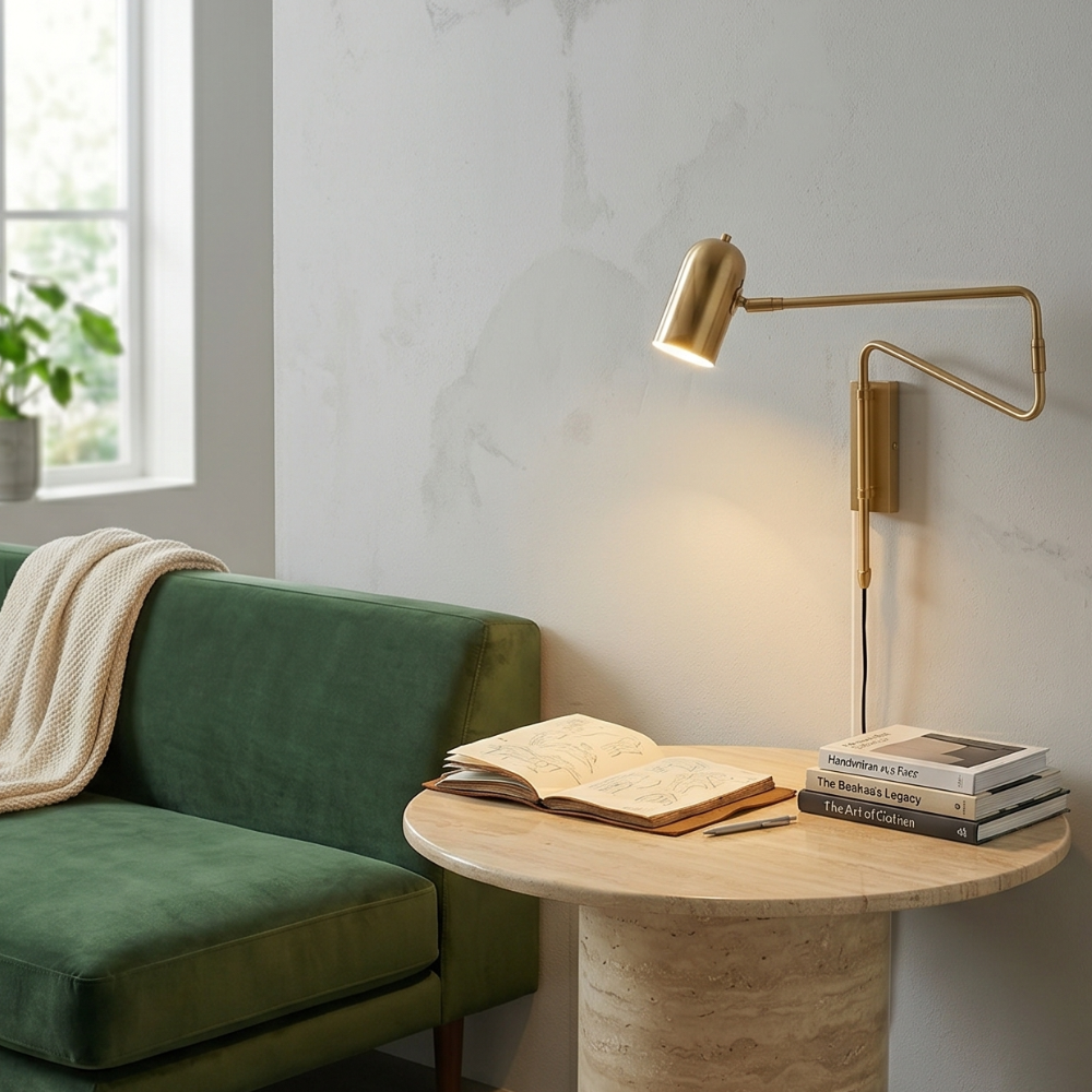 Contemporary Wall Light With Adjustable Arm, LED, Black Gold Finish