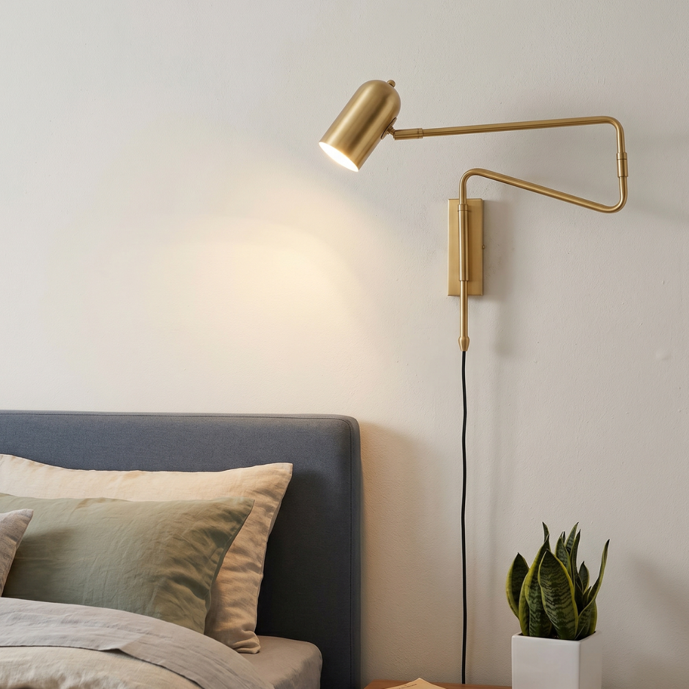 Contemporary Wall Light With Adjustable Arm, LED, Black Gold Finish