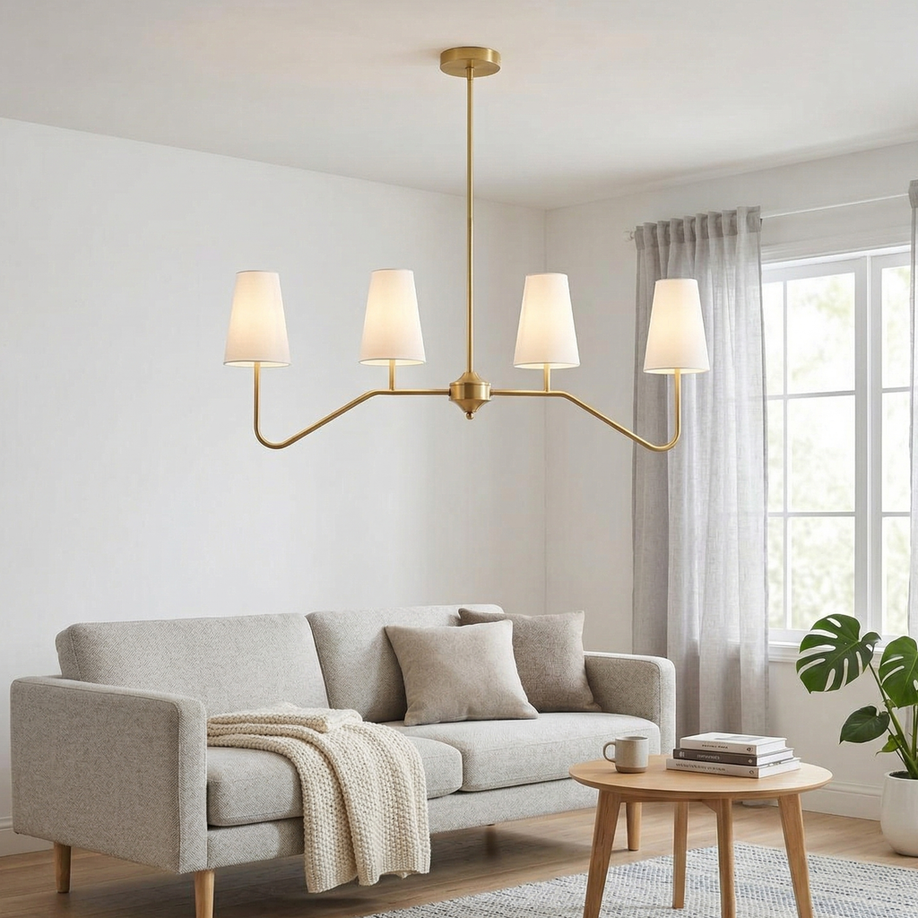 Lámpara de araña de latón con cuatro luces y altura ajustable, diseño moderno