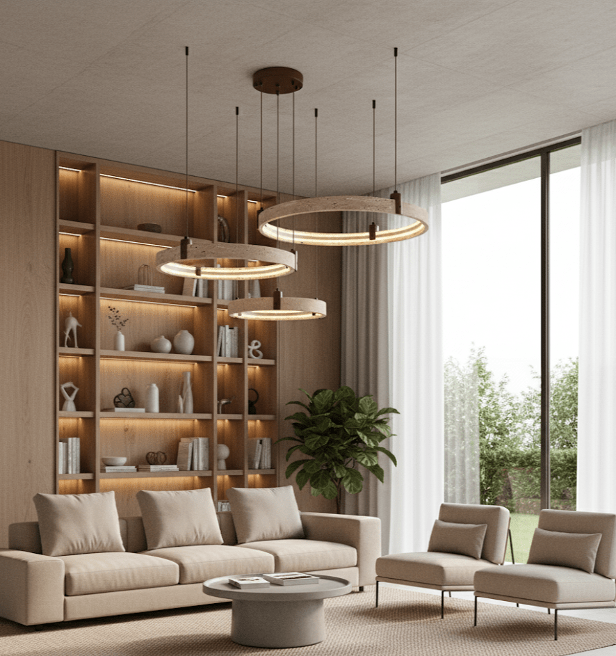 Lustre contemporain en travertin jaune avec hauteur réglable