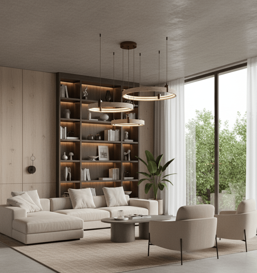 Lustre contemporain en travertin jaune avec hauteur réglable