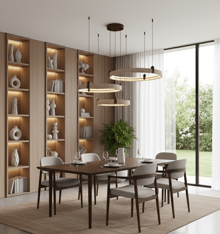 Lustre contemporain en travertin jaune avec hauteur réglable