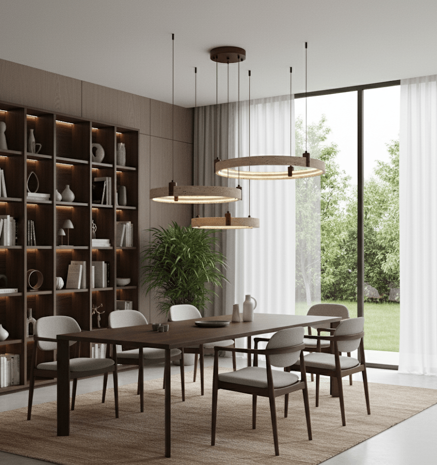 Lustre contemporain en travertin jaune avec hauteur réglable