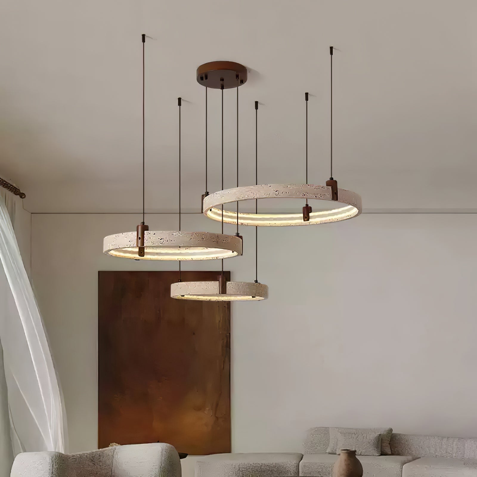 Lustre contemporain en travertin jaune avec hauteur réglable