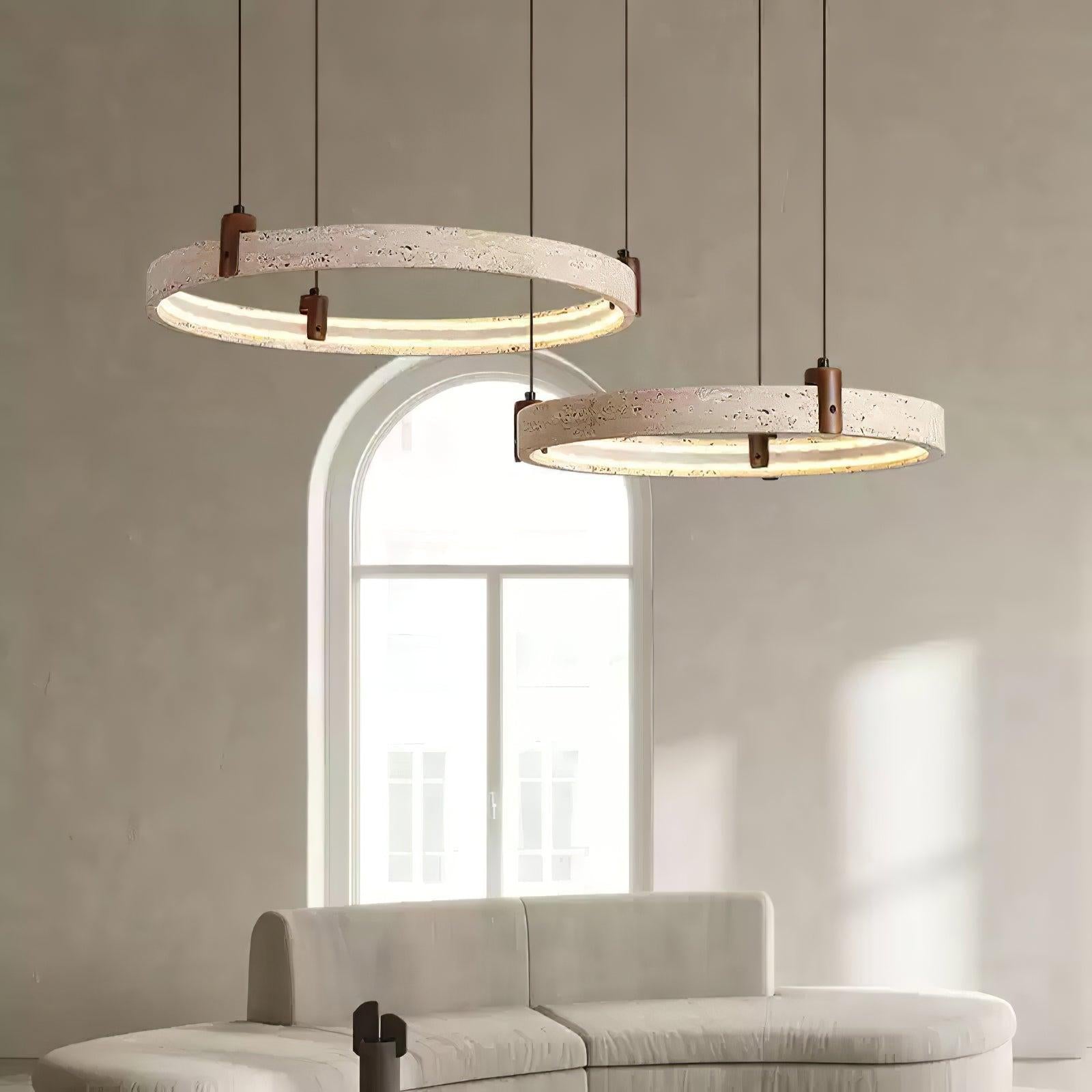 Lustre contemporain en travertin jaune avec hauteur réglable