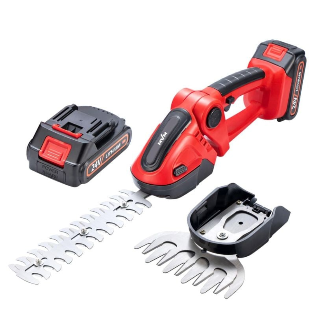 Cortador de sebes sem fios — alimentado por bateria, com pega dupla