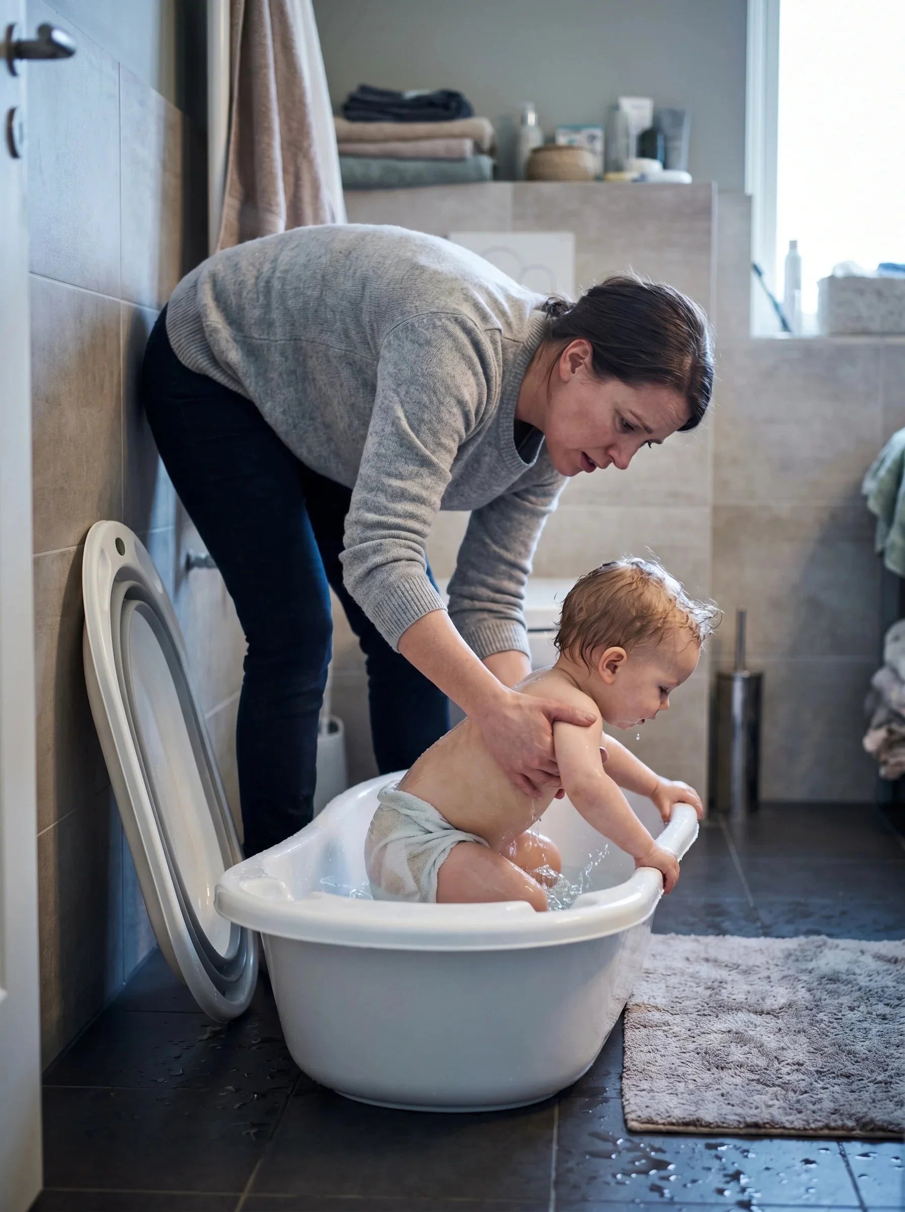 Hands-Free Upright Toddler Bath Stand