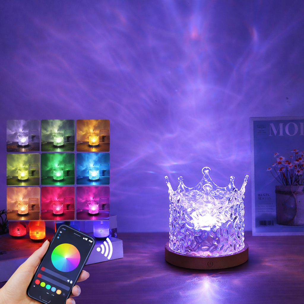 LED lampička ve tvaru barevné kostky – kompaktní tělo 4 palce, plynulé barevné vzory na stěně