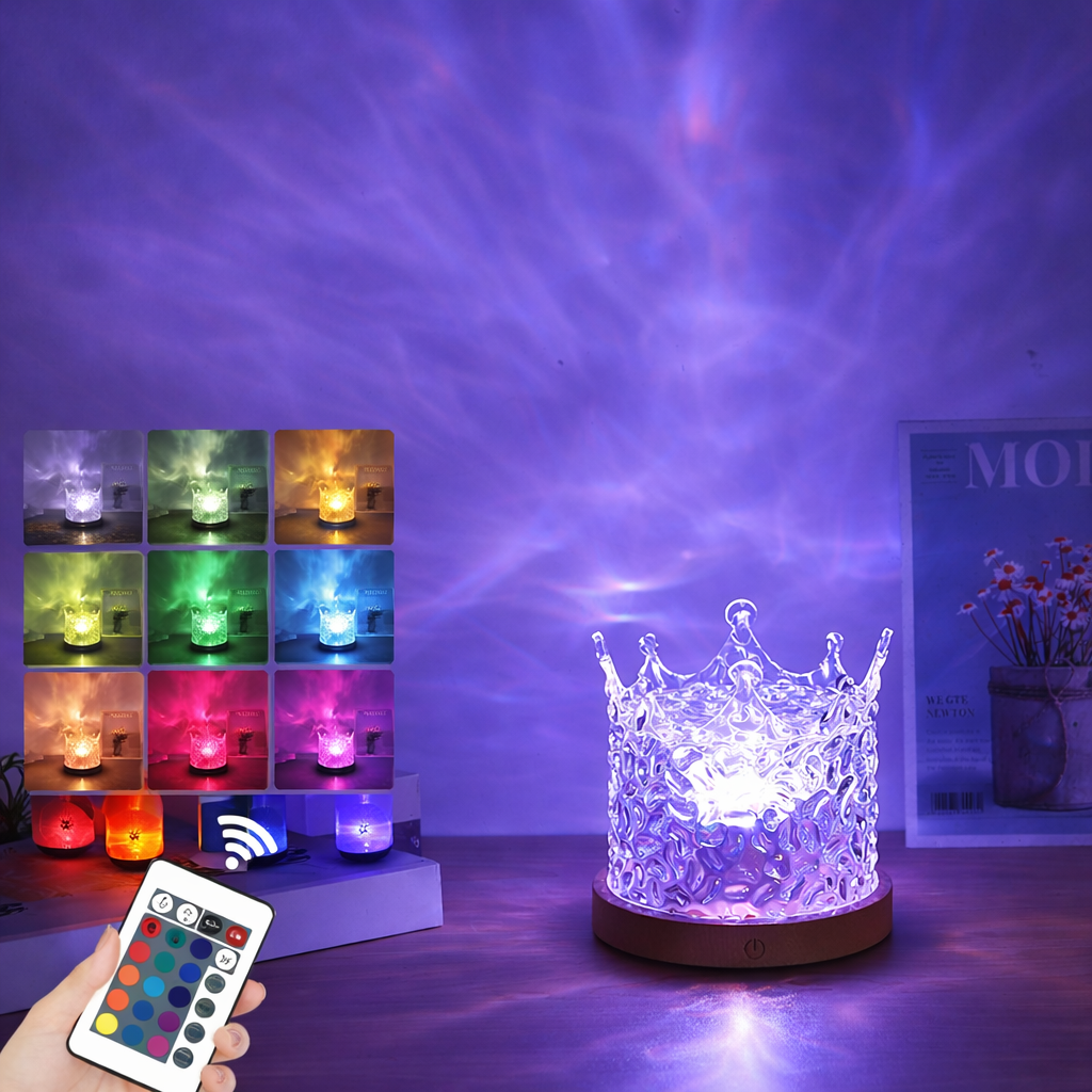 LED lampička ve tvaru barevné kostky – kompaktní tělo 4 palce, plynulé barevné vzory na stěně
