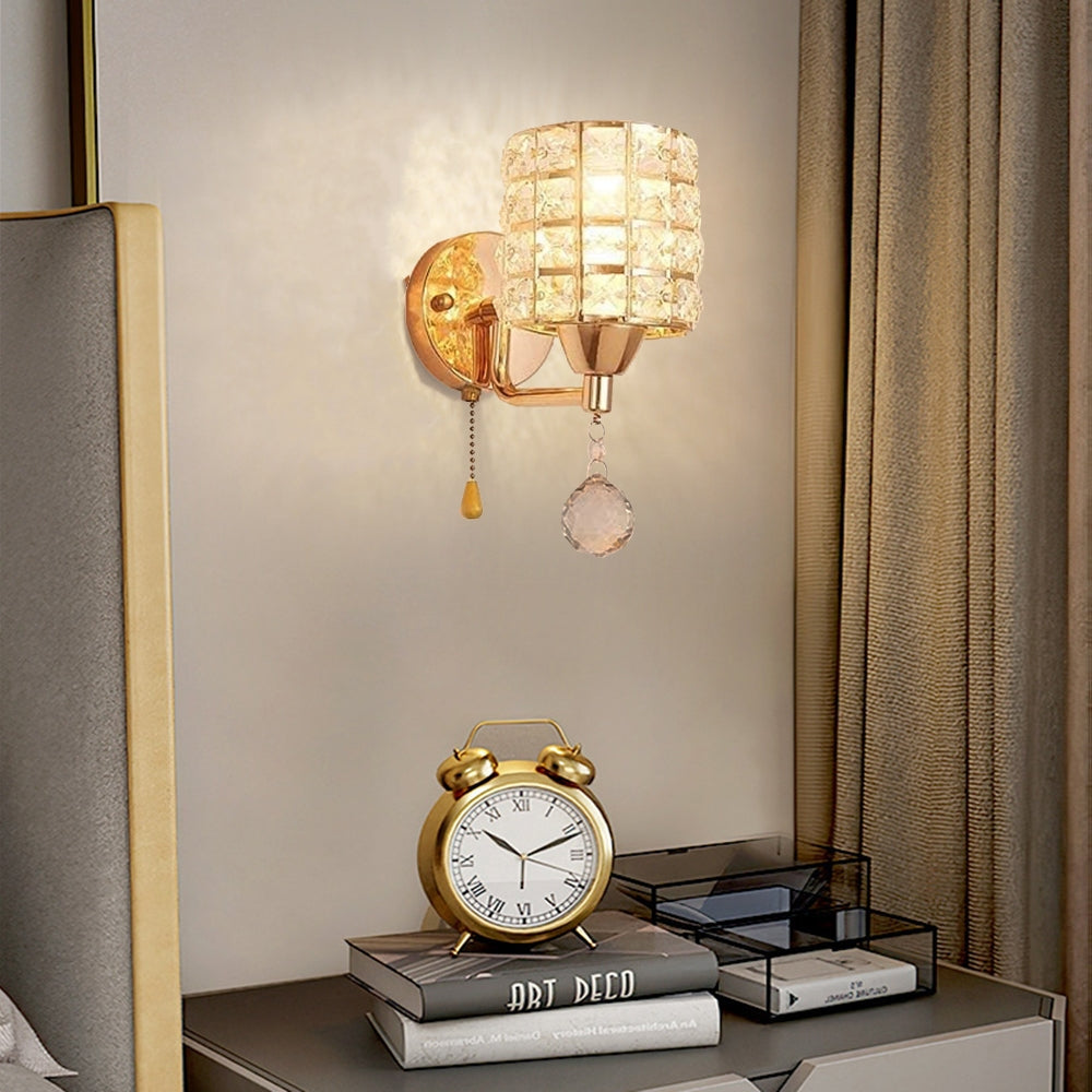 Elegant Crystal Wall Sconce With Pull Chain for Bedroom | Orntli