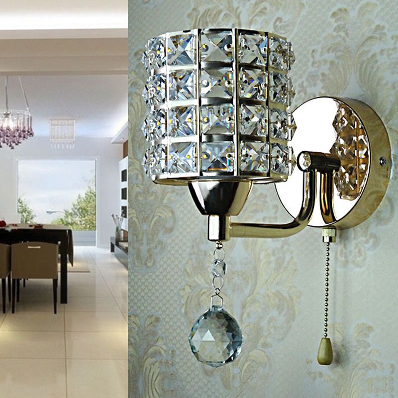 Elegant Crystal Wall Sconce With Pull Chain for Bedroom | Orntli