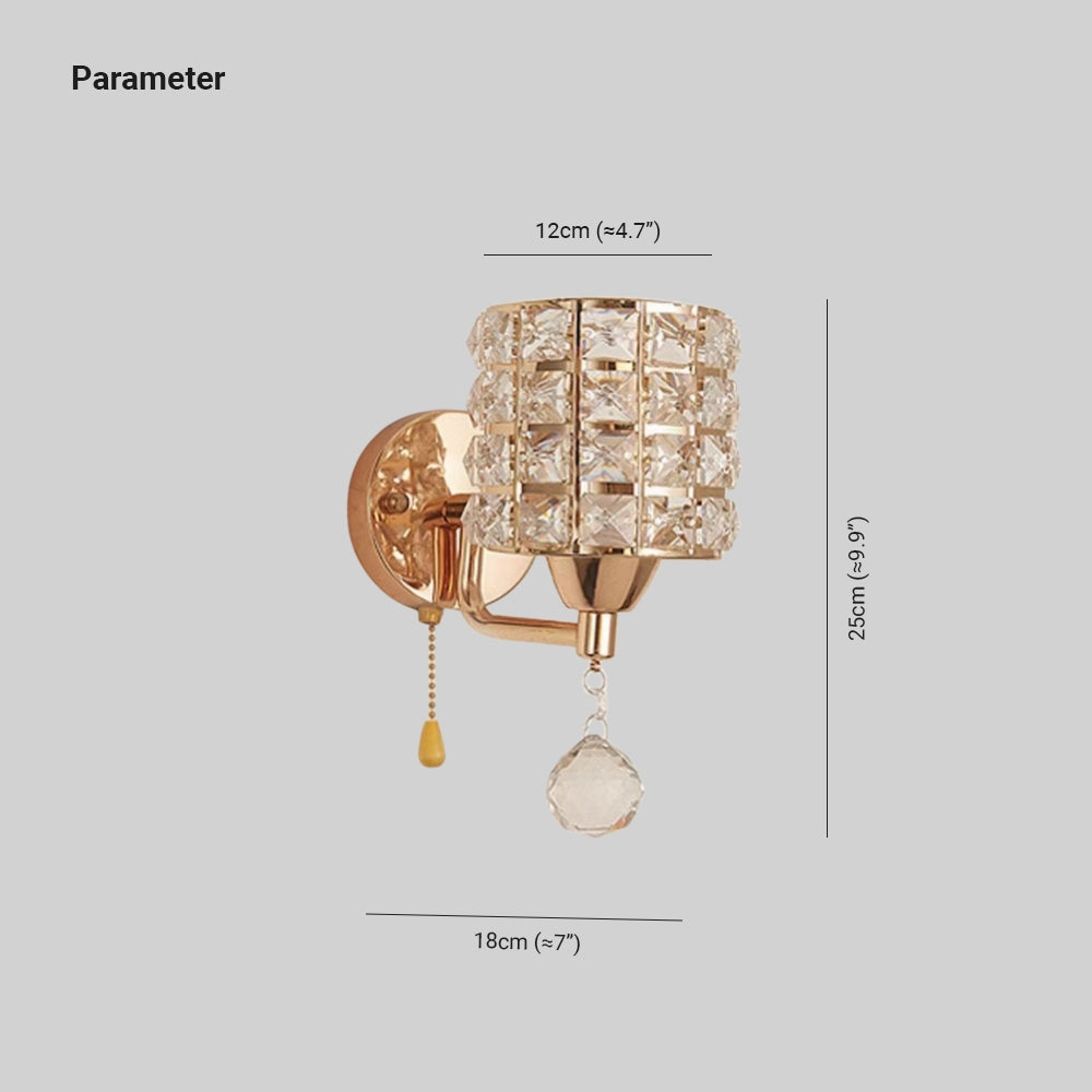 Elegant Crystal Wall Sconce With Pull Chain for Bedroom | Orntli