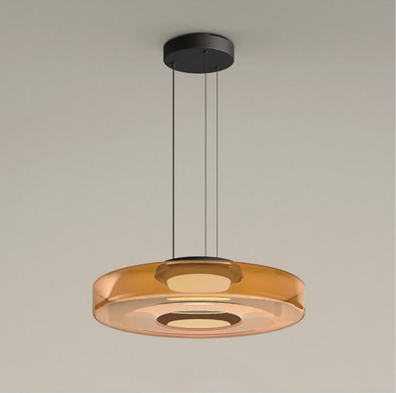 Bauhaus-pendellampe i lagdelt glass — jernramme, 12W varm hvit LED