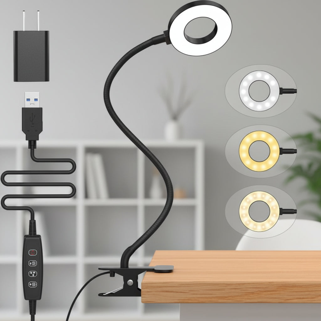 Schreibtischlampe mit Klemme, flexible LED-Leselampe, 3 Farbmodi | Meowbutter