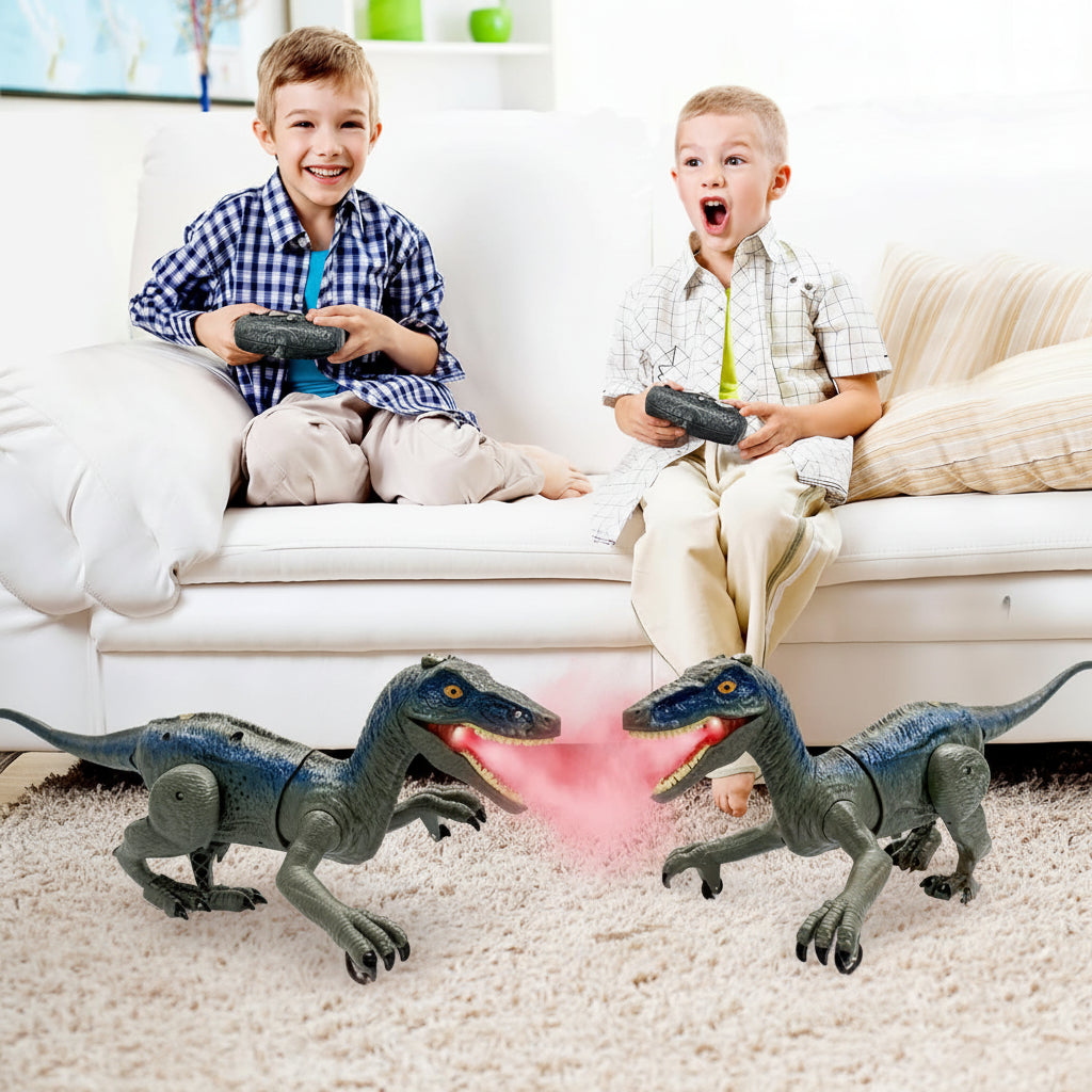 Velociraptor RC Dinosaur Toy — Battery Powered Moving Model, Sound Effects, LED Lights, Spray Action
