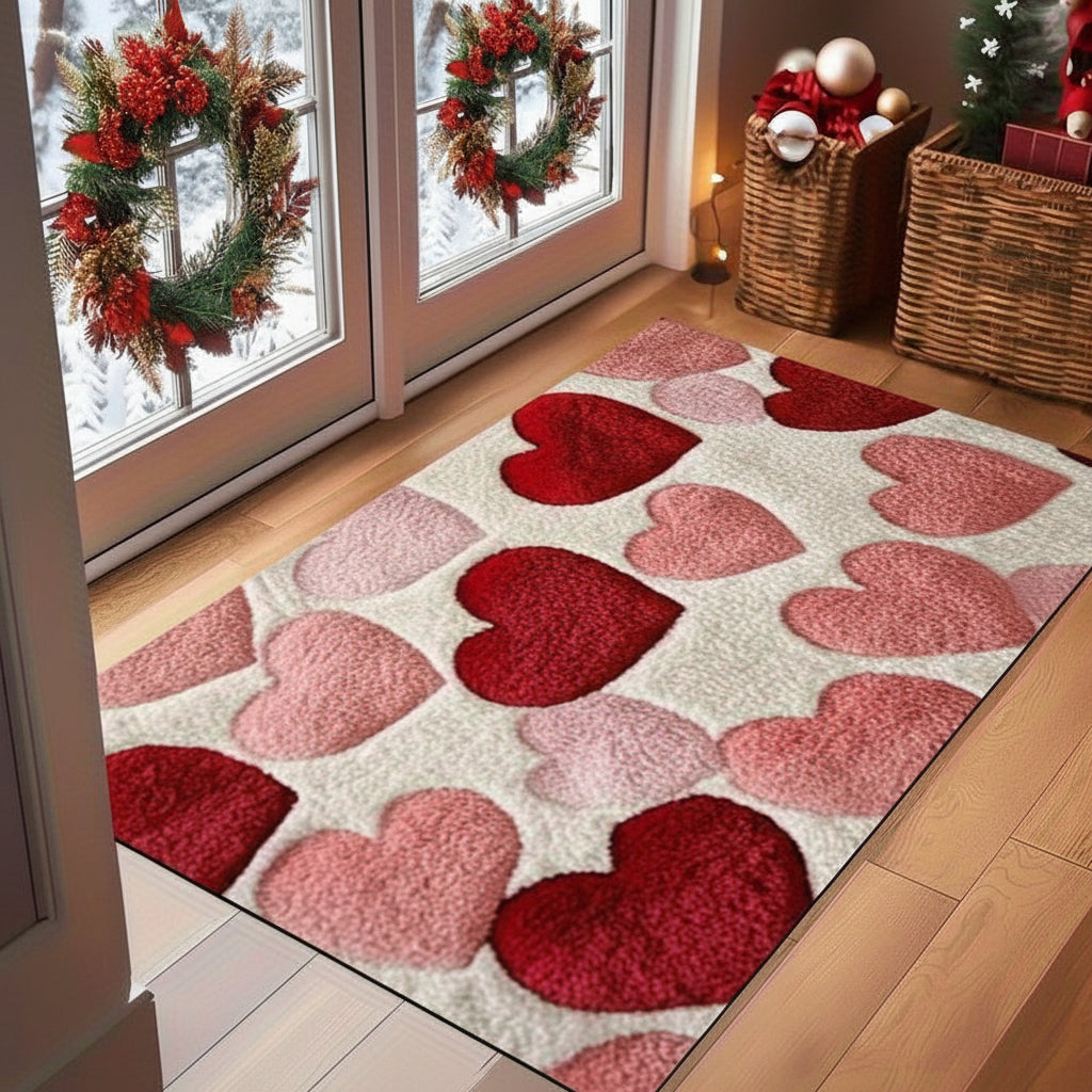 Doormat Heart Pattern Non Slip Polyester Entry Floor Mat | Meowbutter