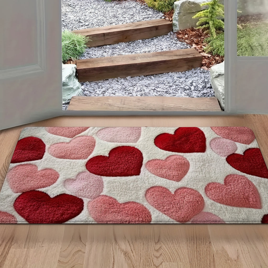 Doormat Heart Pattern Non Slip Polyester Entry Floor Mat | Meowbutter