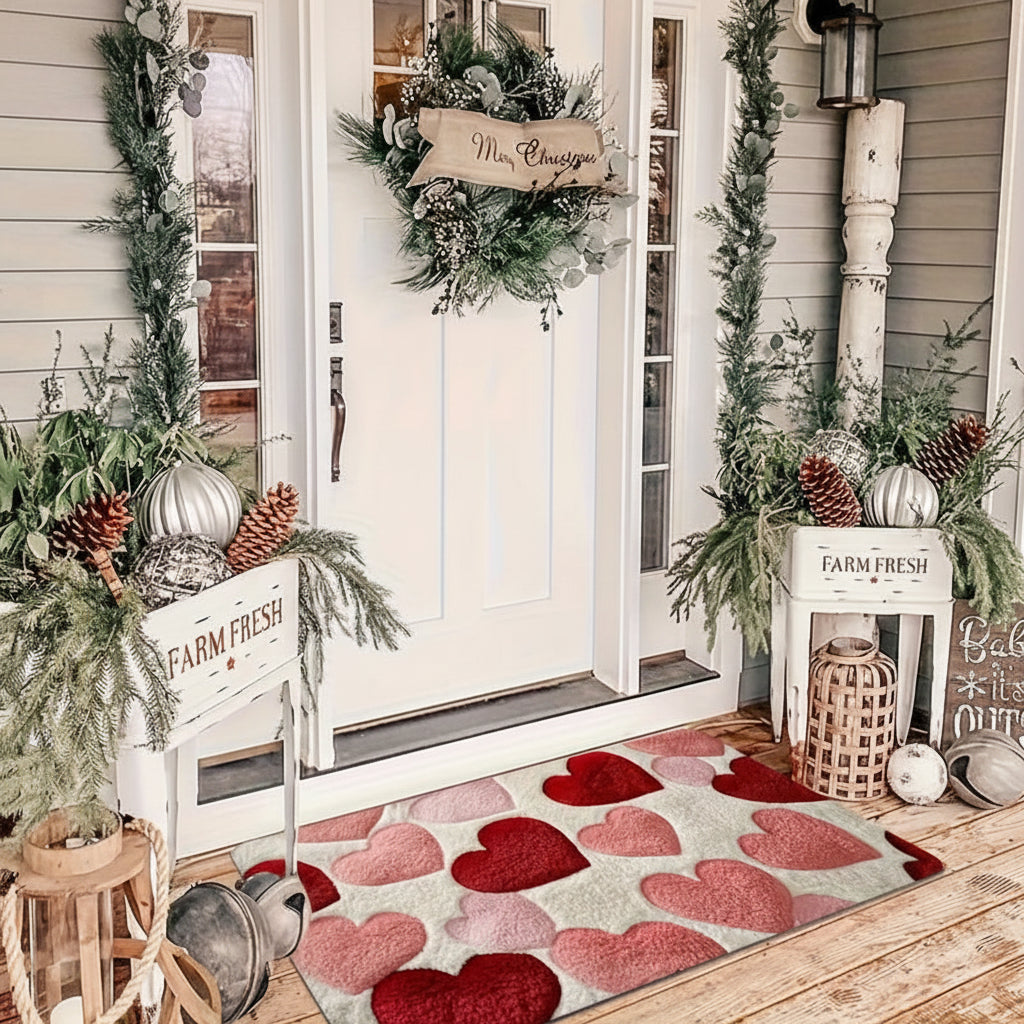 Doormat Heart Pattern Non Slip Polyester Entry Floor Mat | Meowbutter