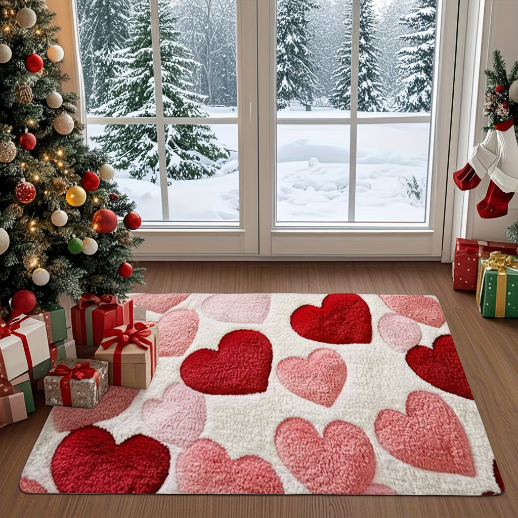 Doormat Heart Pattern Non Slip Polyester Entry Floor Mat | Meowbutter