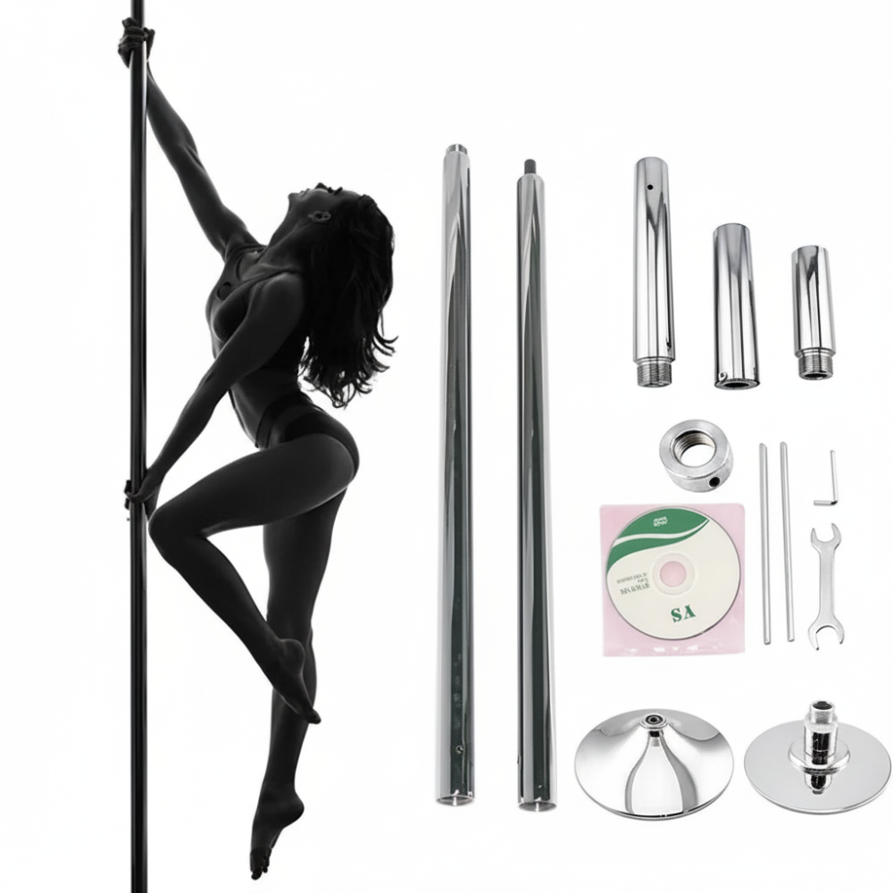 Dual-Mode Chrome Steel Dance Pole — Spinning and Static